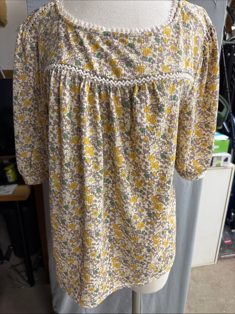 MELLODAY Yellow Floral Peasant Tunic